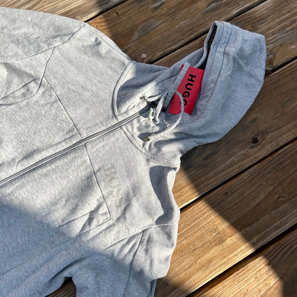 HUGO Light Gray Zip-Up Hoodie